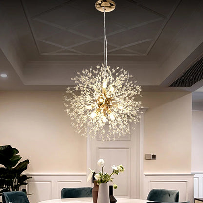 Ciondolo Led In Cristallo Dente Di Leone Illuminazione Moderna Per Soggiorno E Bar Finitura Cromata Lucida