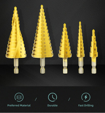 Set Punte Gradino Titanio HSS 4-12, 4-20, 4-32 Mm Per Metallo E Legno Utensili Da Trapano Di Precisione
