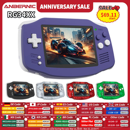 ANBERNIC RG 34XX Console di gioco portatile Schermo IPS 720*480 da 3,4 pollici Linux 64 bit 3500 mAH Bluetooth RG34XX Lettori di videogiochi retrò
