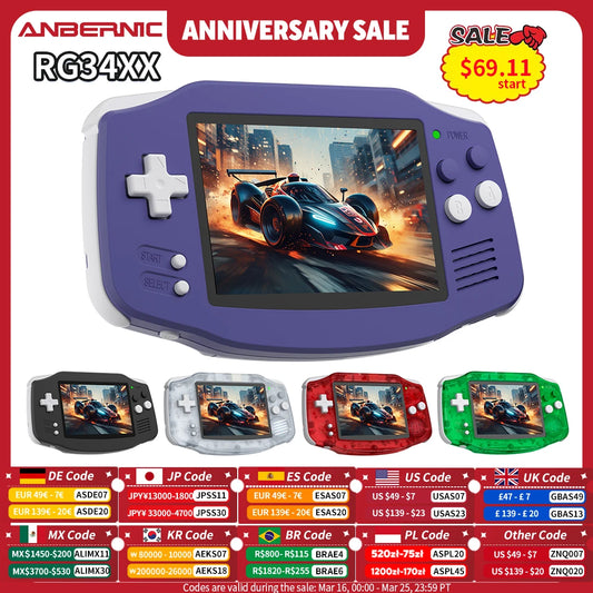 ANBERNIC RG 34XX Console di gioco portatile Schermo IPS 720*480 da 3,4 pollici Linux 64 bit 3500 mAH Bluetooth RG34XX Lettori di videogiochi retrò