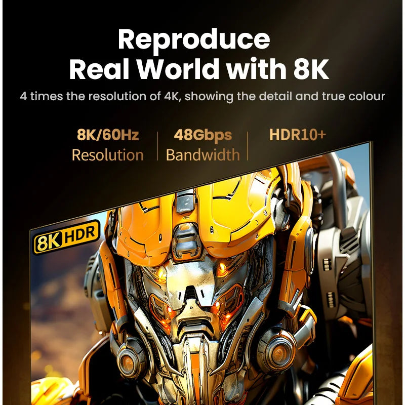 Cavo HDMI UGREEN 8K/60Hz per PS5 Xiaomi TV Box cavo 8K @ 60Hz certificato ad altissima velocità 48Gbps Dolby Vision HDCP2.3