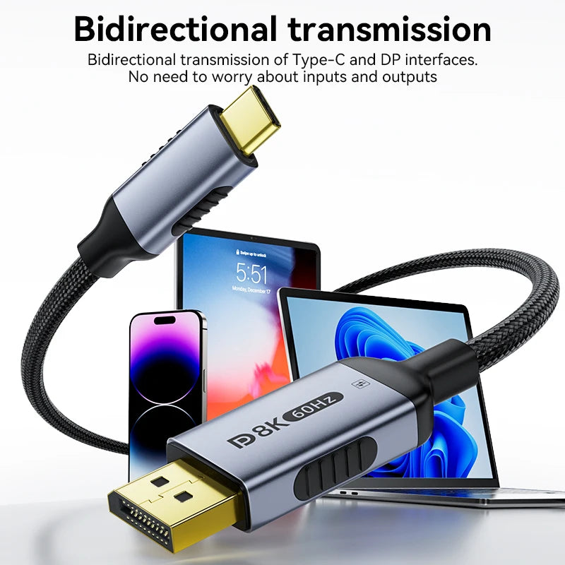 Cavo USB C a DisplayPort 2.1 8K60Hz 4K144Hz Thunderbolt 4 e 3 Tipo C a DP per MacBook Proiettore