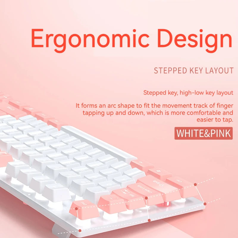 EWEADN GX320Z Tastiera da ufficio silenziosa rosa, digitazione silenziosa cablata USB per PC/laptop Windows, ufficio e giochi, ergonomica, confortevole