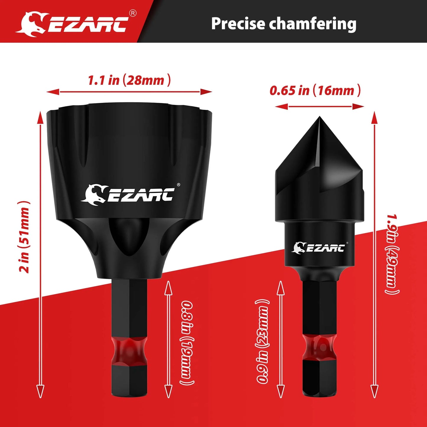 Set Punte Svasatore Interno E Smussatura Esterna, 2 Pezzi Per Sbavature Da 3 a 19 mm
