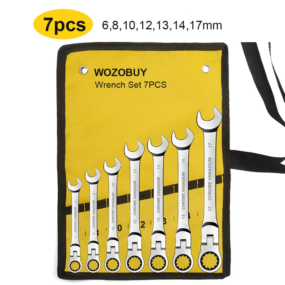WOZOBUY Set di chiavi a cricchetto con testa flessibile - Chiavi combinate a cricchetto metriche Set di chiavi per ingranaggi CrV Set di strumenti di riparazione per chiavi per auto