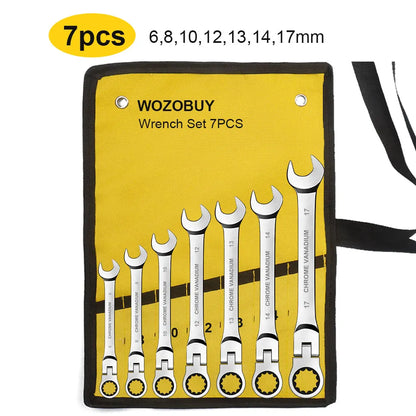 WOZOBUY Set di chiavi a cricchetto con testa flessibile - Chiavi combinate a cricchetto metriche Set di chiavi per ingranaggi CrV Set di strumenti di riparazione per chiavi per auto