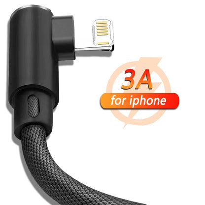 Cavo Di Ricarica Rapido A 90 Gradi Per iPhone 14 13 12 11 X XR 8 7 6s Plus Lightning USB Dati Treccia Durata