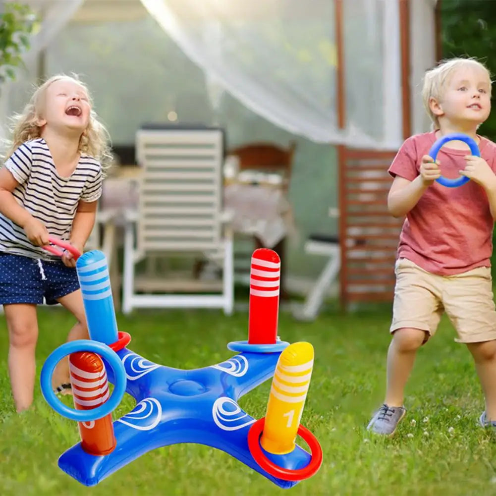 Set Giochi Galleggianti Per Piscina Con Canestro Gonfiabile E Anelli Lancio Per Famiglie E Adulti