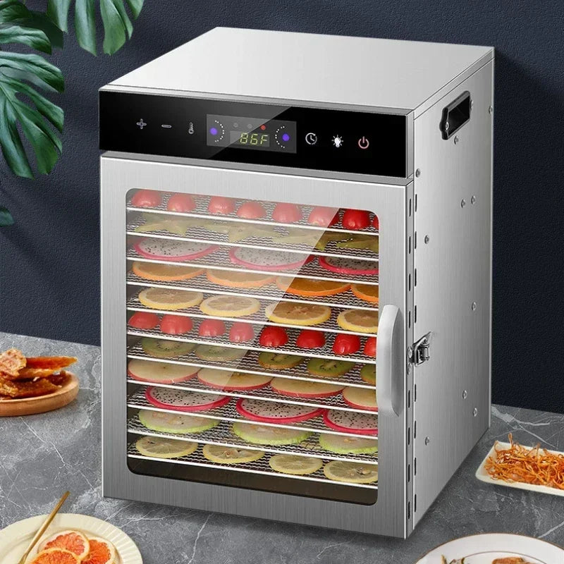 Essiccatore Alimentare a Strati con Pannello Touch Controllo Temperatura e 6/8/12/18 Ripiani in Acciaio Inossidabile