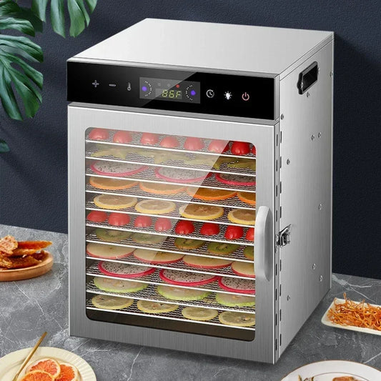 Essiccatore Alimentare a Strati con Pannello Touch Controllo Temperatura e 6/8/12/18 Ripiani in Acciaio Inossidabile