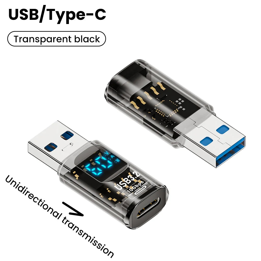 Adattatore USB 3.2 da 10 Gbps con Display Digitale, Convertitore da USB Maschio a USB Femmina, Ricarica Rapida e Trasferimento Dati, Adattatore USB C per PC e Laptop