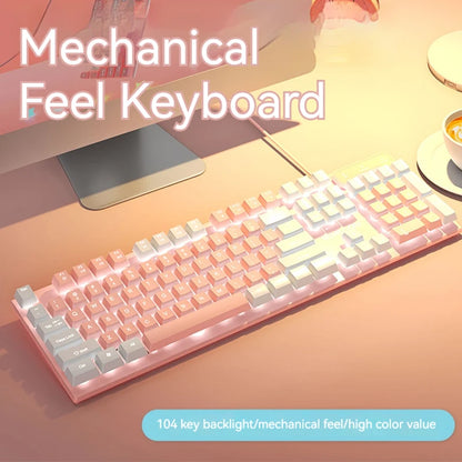 EWEADN GX320Z Tastiera da ufficio silenziosa rosa, digitazione silenziosa cablata USB per PC/laptop Windows, ufficio e giochi, ergonomica, confortevole
