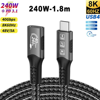 Cavo USB4 Thunderbolt 4 da USB-C a USB-C 40Gbps 240W Ricarica Rapida e Trasferimento Dati per Laptop