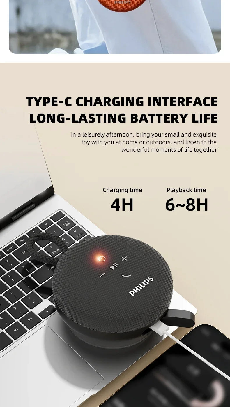 Philips TAS1120 Altoparlante Bluetooth da 800 mAh, cassa audio impermeabile per interni ed esterni con ventosa e cordino, altoparlante portatile per esterni
