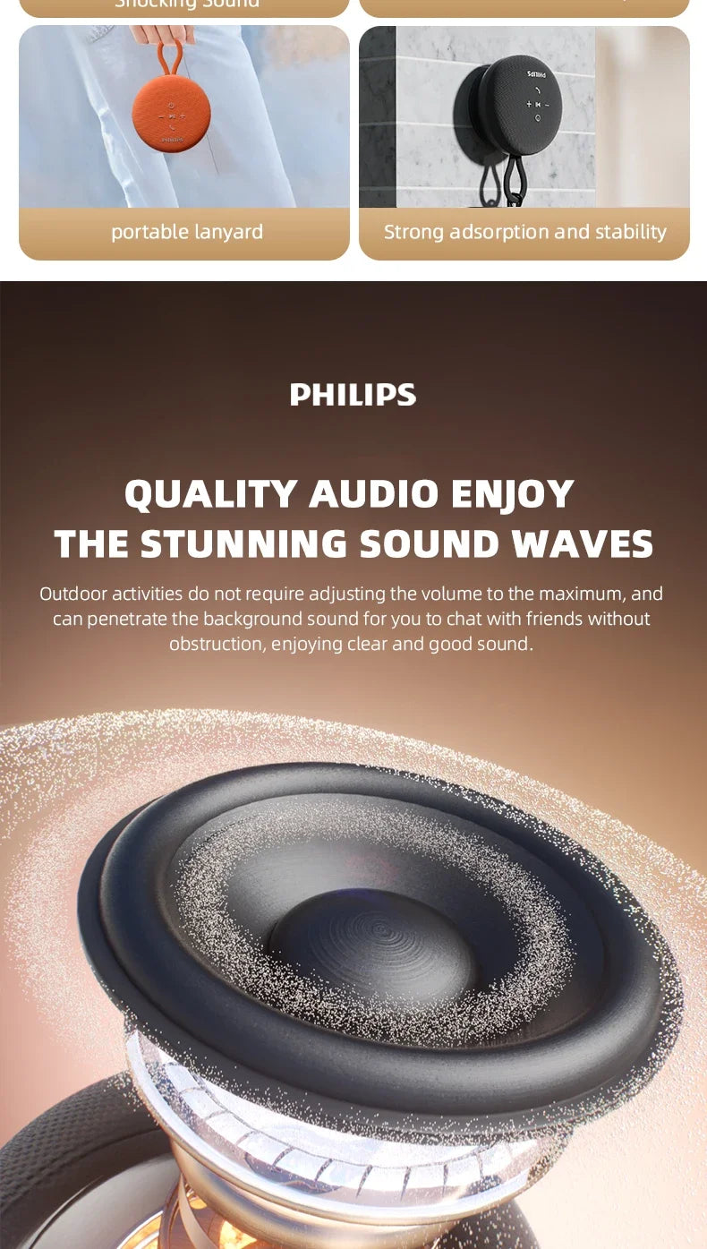 Philips TAS1120 Altoparlante Bluetooth da 800 mAh, cassa audio impermeabile per interni ed esterni con ventosa e cordino, altoparlante portatile per esterni