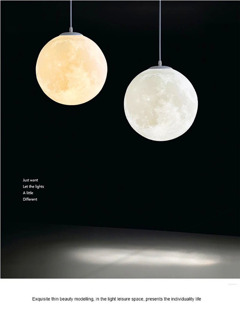 Lampada A Sospensione Forma Di Luna Con Stampa 3D Per Ristorante E Bar Atmosfera Creativa Luce Notturna 110V 220V