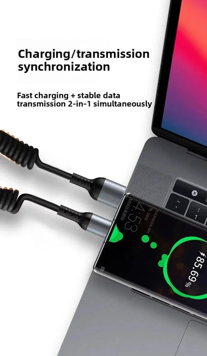 Cavo USB C a USB C 6A Retrattile a Molla per Ricarica Rapida da 25cm a 1M, Cavo Dati per Auto Compatibile con iPhone 16, Samsung, Xiaomi, Huawei