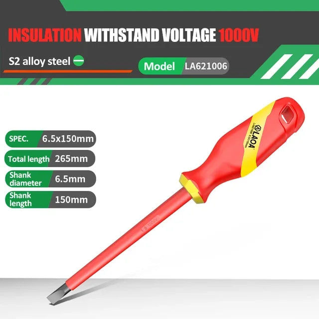 Cacciavite Isolato VDE LaOA Magnetico Impugnatura Ergonomica Testa Piatta e Incrociata 2,5x75-6,5x150