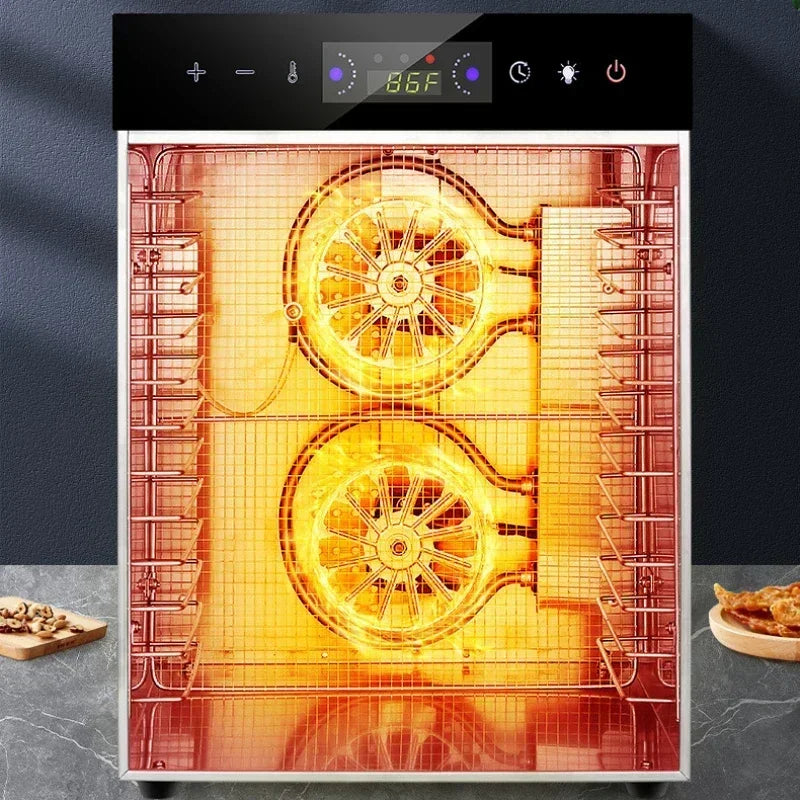 Essiccatore Alimentare a Strati con Pannello Touch Controllo Temperatura e 6/8/12/18 Ripiani in Acciaio Inossidabile