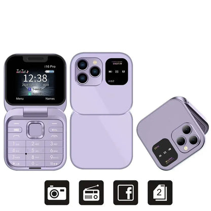 Telefono Cellulare Flip 2G Doppia SIM 1,77 Pollici Batteria 1000 mAh Lettore Video FM Jack Da 3,5 Mm
