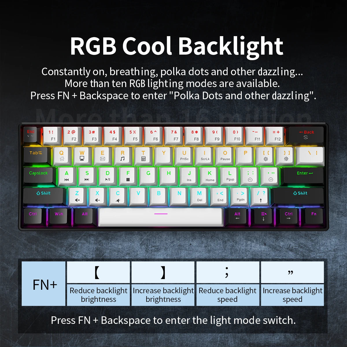 Tastiera meccanica da gioco cablata al 60% Mini layout ultra compatto retroilluminato RGB per giocatori PC/Mac e tipisti Design facile da viaggio