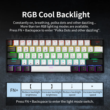 Tastiera meccanica da gioco cablata al 60% Mini layout ultra compatto retroilluminato RGB per giocatori PC/Mac e tipisti Design facile da viaggio