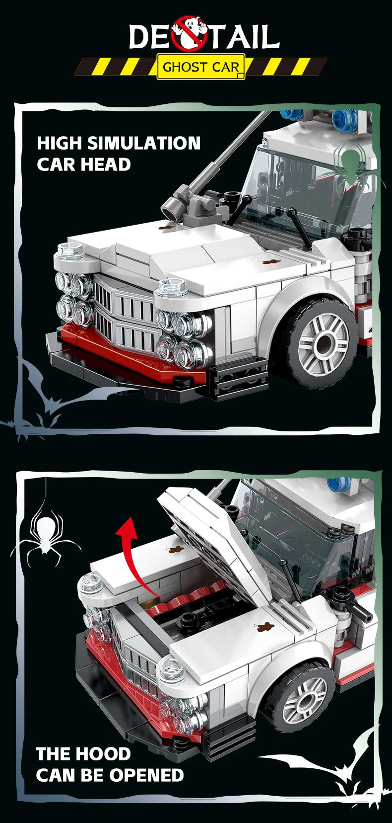 Mini Auto da Corsa Fantasma in Blocchi da Costruzione, 562 Pezzi, Modello MOC, Mattoncini per Auto, Giocattolo Fai-da-Te per Bambini e Adulti, Regalo di Halloween, Natale, Compleanno