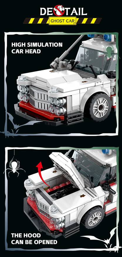 Mini Auto da Corsa Fantasma in Blocchi da Costruzione, 562 Pezzi, Modello MOC, Mattoncini per Auto, Giocattolo Fai-da-Te per Bambini e Adulti, Regalo di Halloween, Natale, Compleanno