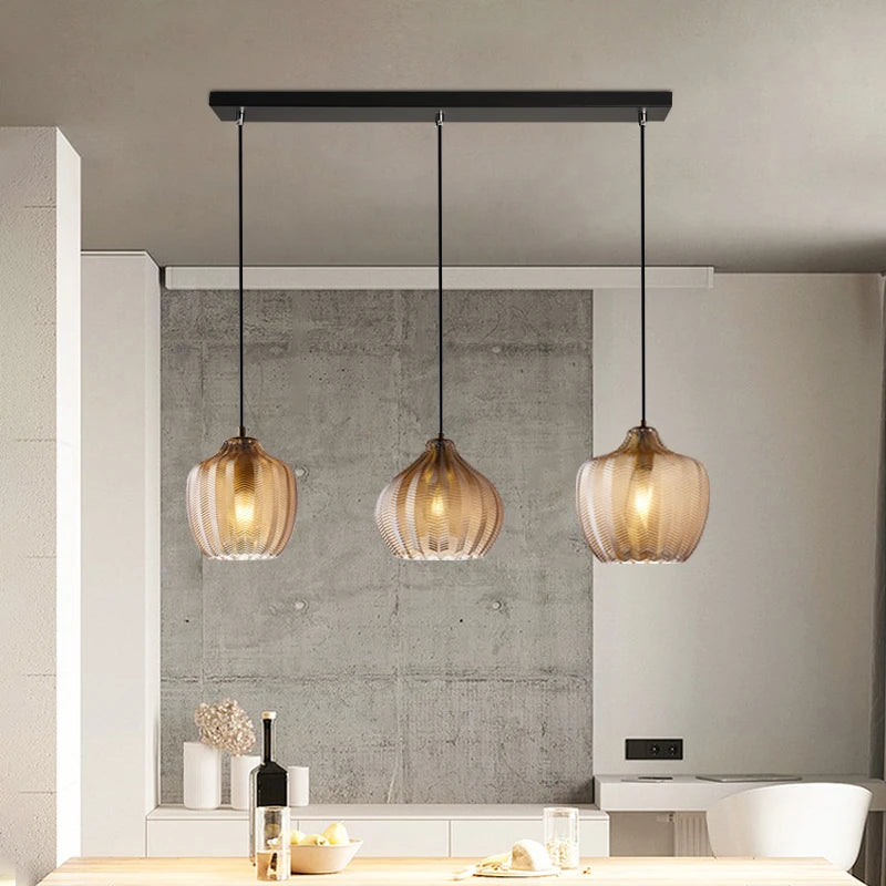 Lampada a Sospensione Moderna Nordico Led in Vetro Ambrato
