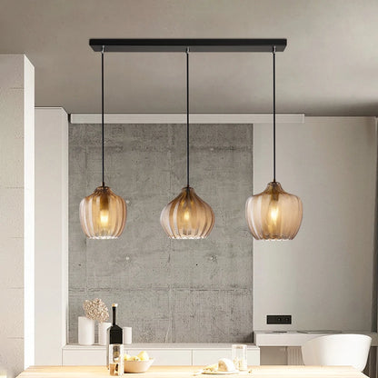 Lampada a Sospensione Moderna Nordico Led in Vetro Ambrato