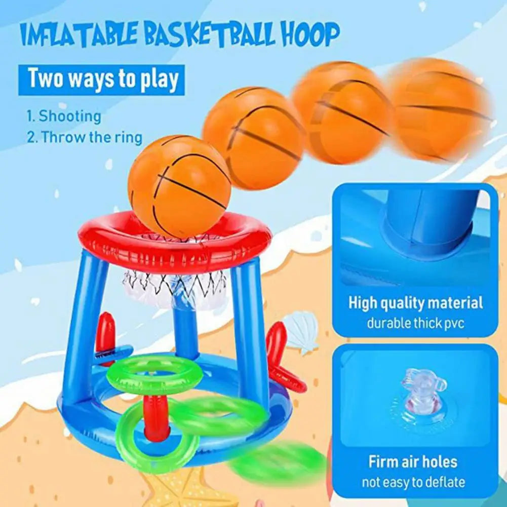 Set Giochi Galleggianti Per Piscina Con Canestro Gonfiabile E Anelli Lancio Per Famiglie E Adulti