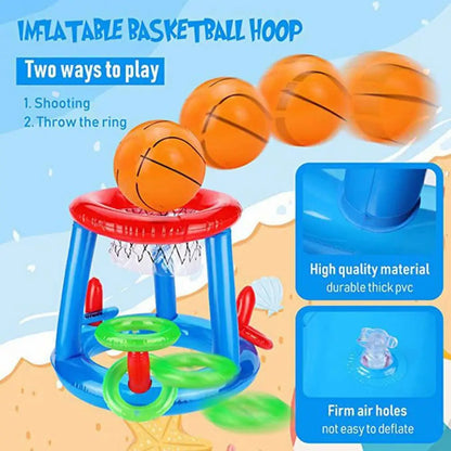 Set Giochi Galleggianti Per Piscina Con Canestro Gonfiabile E Anelli Lancio Per Famiglie E Adulti