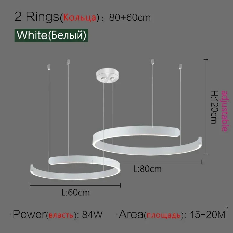 Lampada LED Circolare Sospesa Moderna Oro Rosa Bianco Nero Per Soggiorno E Sala Da Pranzo