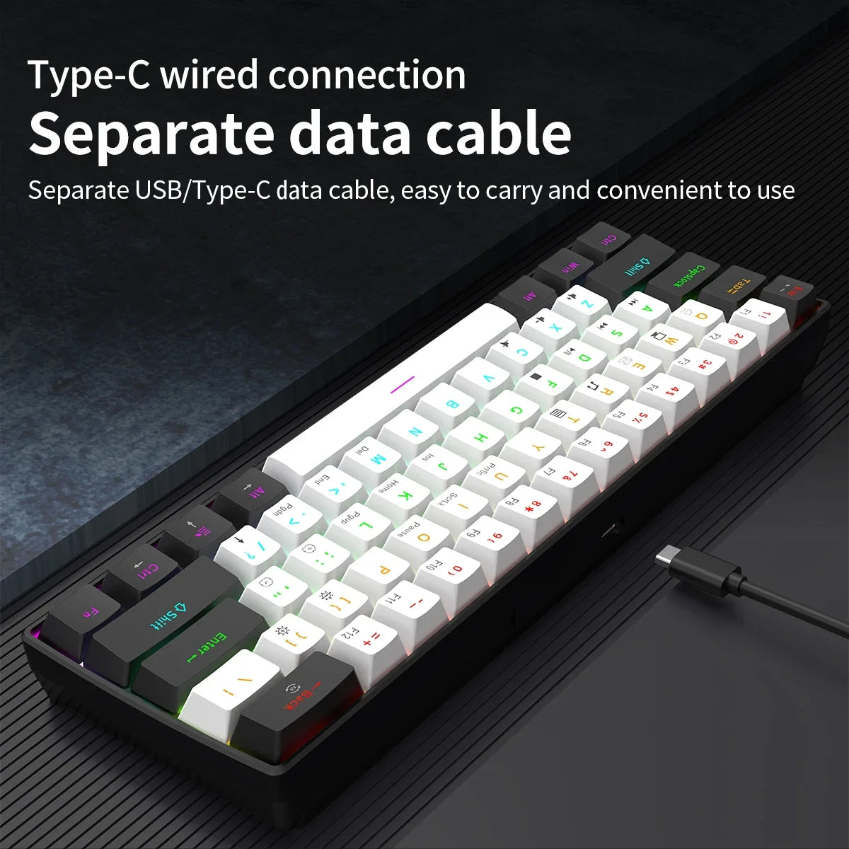 Tastiera meccanica da gioco cablata al 60% Mini layout ultra compatto retroilluminato RGB per giocatori PC/Mac e tipisti Design facile da viaggio