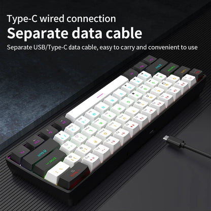 Tastiera meccanica da gioco cablata al 60% Mini layout ultra compatto retroilluminato RGB per giocatori PC/Mac e tipisti Design facile da viaggio