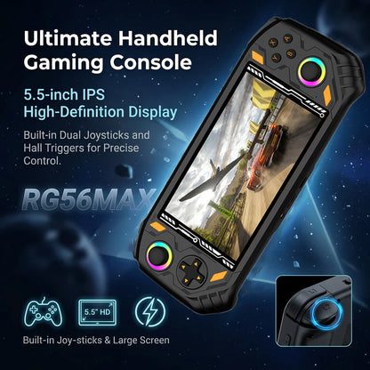 Console di gioco retrò RG56 Pro, avvio ultra rapido, carica tutti i tipi di giochi classici 3D, qualità dell'immagine HD nitida, portatile e leggera.