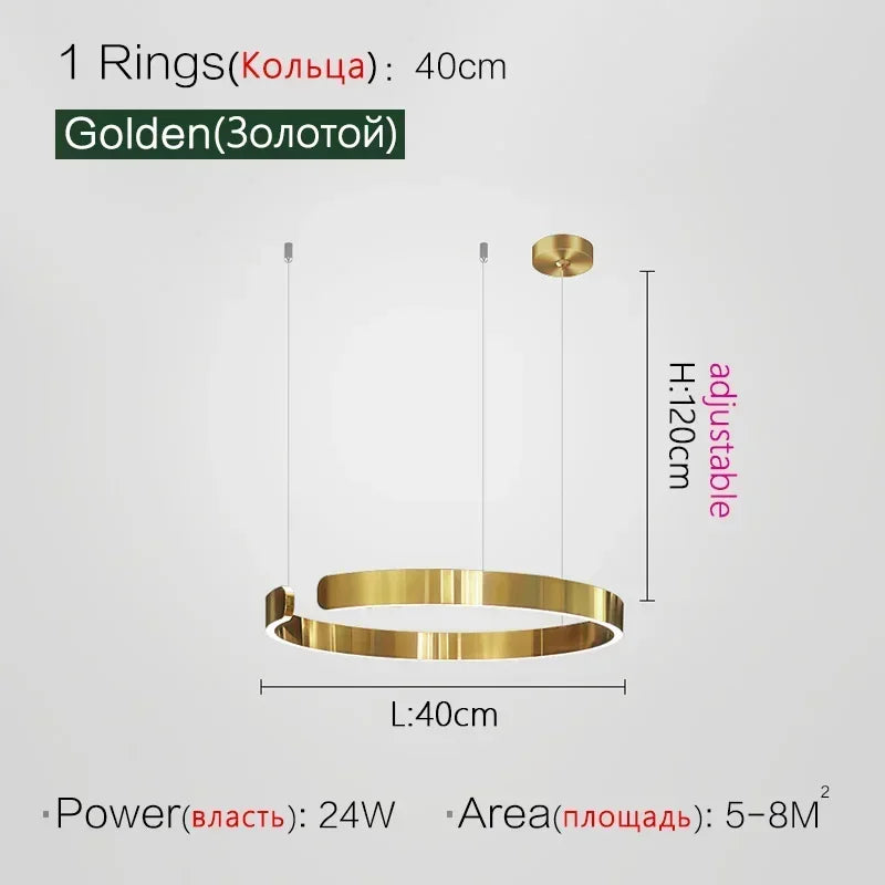 Lampada LED Circolare Sospesa Moderna Oro Rosa Bianco Nero Per Soggiorno E Sala Da Pranzo