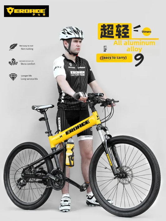 Bici Pieghevole Da Montagna Ultra Leggera Per Adulti Telaio Alluminio 18 Velocità Freno Disco Shimano