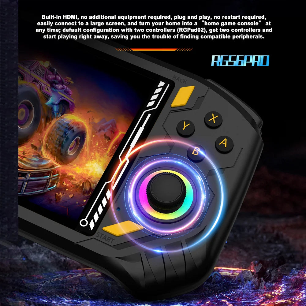 Console di gioco retrò RG56 Pro, avvio ultra rapido, carica tutti i tipi di giochi classici 3D, qualità dell'immagine HD nitida, portatile e leggera.
