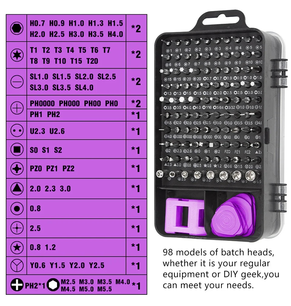 Set Cacciaviti Di Precisione 115 In 1 Magnetici Per Riparazioni Laptop MacBook Smartphone