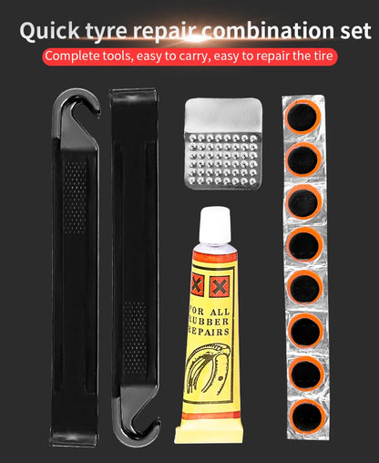 Kit di Attrezzi Portatile per Bici Riparazione Pneumatici da Strada e Emergenza Multiuso