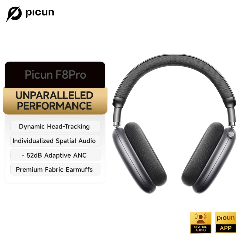 Picun F8 Pro Cuffie Bluetooth Wireless Cancellazione Attiva del Rumore Audio Spaziale 3D e Latenza Bassa