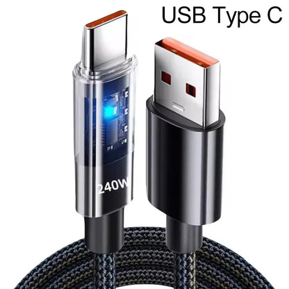 Cavo USB C in Nylon per Ricarica Rapida e Trasferimento Dati con LED Integrato e Durevole