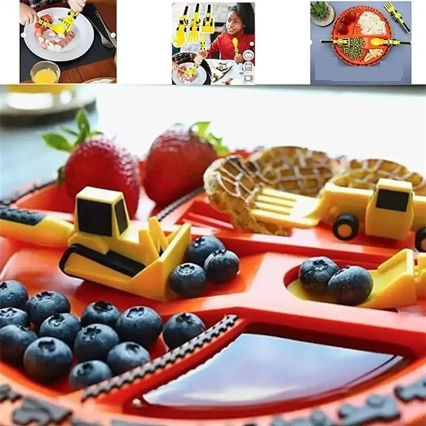 Stoviglie Per Bambini Set Auto Bulldozer Escavatore Pala Piatto Forchetta Cucchiaio BPA Free Ecologiche