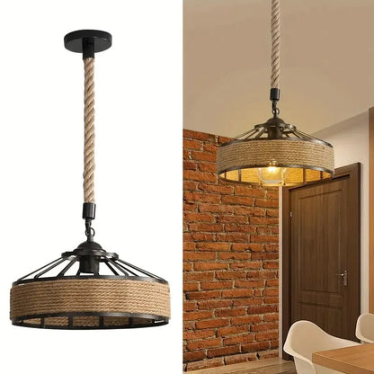 Lampada a Sospensione in Corda di Canapa, Ferro Industriale Retrò, Stile Classico per Sala da Pranzo