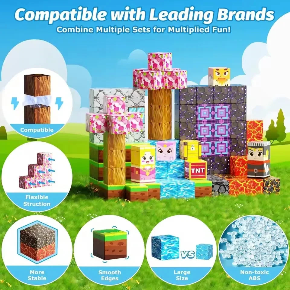 Blocchi magnetici Mine World Cube Magnet World Set per bambini di età 3+ Modello fai da te Stelo per bambini Miglior giocattolo sensoriale Montessori