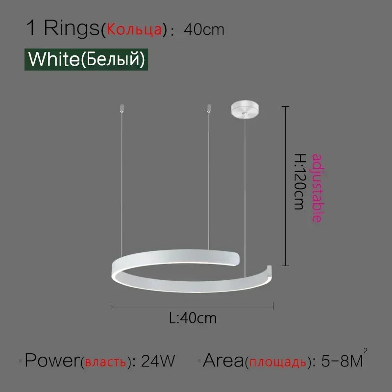 Lampada LED Circolare Sospesa Moderna Oro Rosa Bianco Nero Per Soggiorno E Sala Da Pranzo