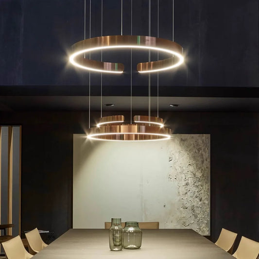 Lampadario Ad Anello Led Moderno Nordico In Alluminio Sospensione Elegante Con Finitura Cromata