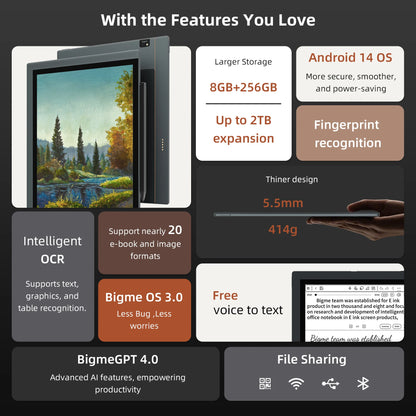 Bigme B1051C Pro Lettore Ebook A Colori E Ink Da 10,3 Pollici Android 14 Dimensity 1080 8GB RAM 256GB ROM