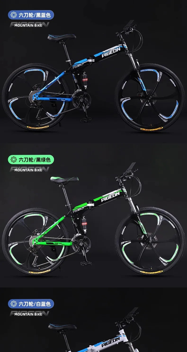 Bicicletta Pieghevole Da Montagna Per Adulti Con Freni A Disco Fuoristrada Unisex Velocità Variabile